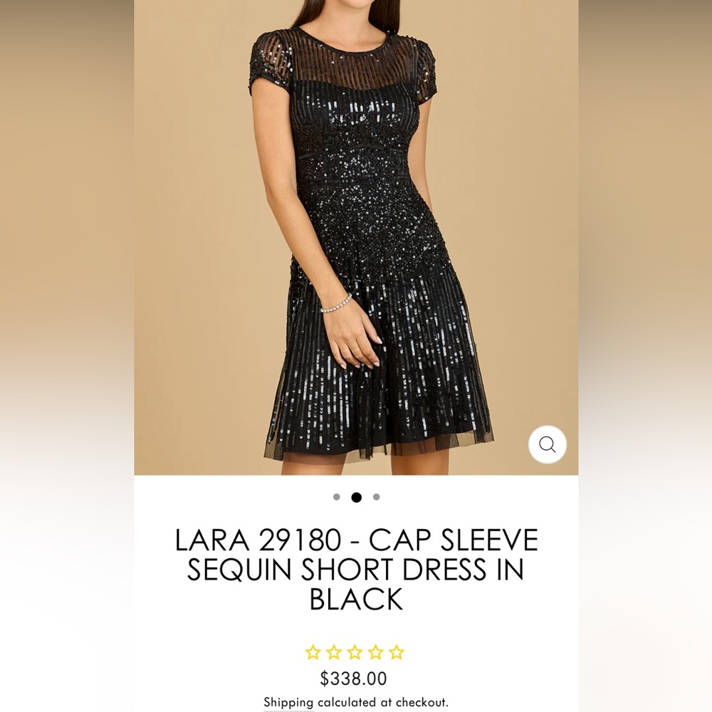 Lara NY-Short illusion neckline, fully embellished w/ sequins & cap sleeve NEW
